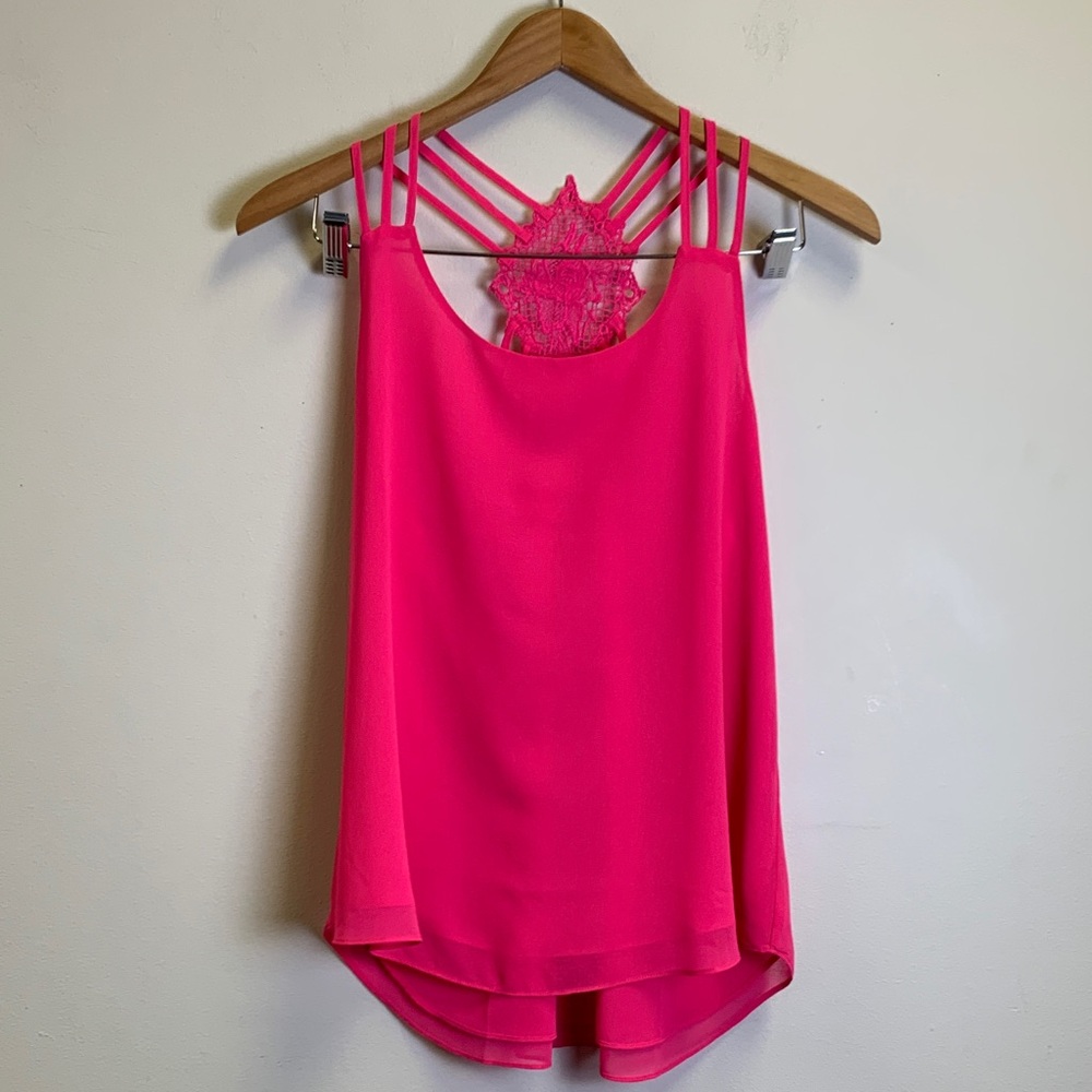 E&M Women's Hot Pink Strappy Lace-Back Tank Top